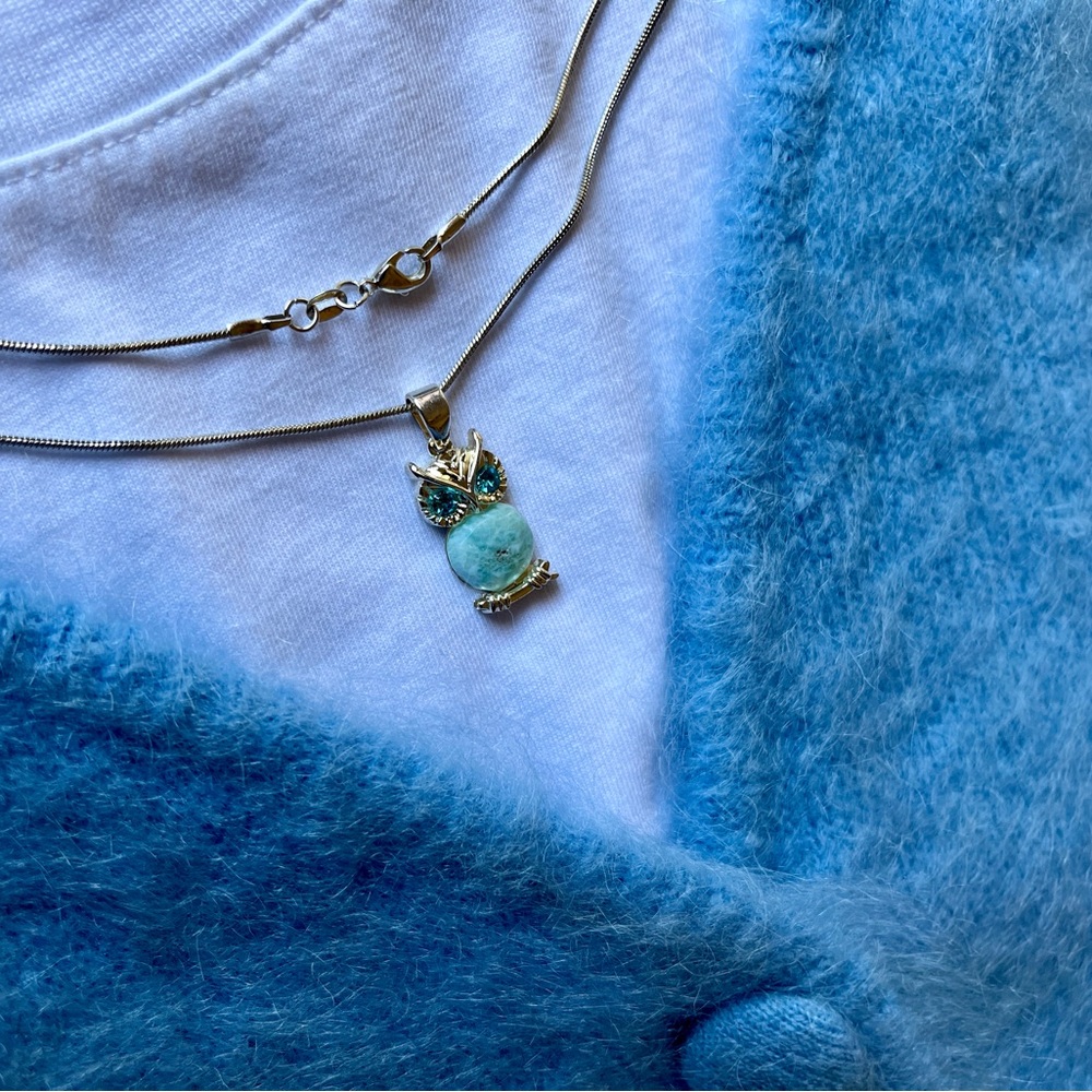 Silver with natural stone Owl Necklace 🍀
